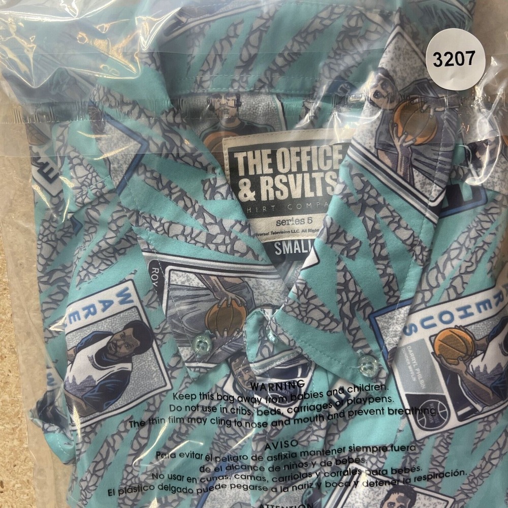 RSVLTS Shirt THE OFFICE Men's Small Blue Short Sleeve Button Up Basketball Cards - Picture 15 of 15